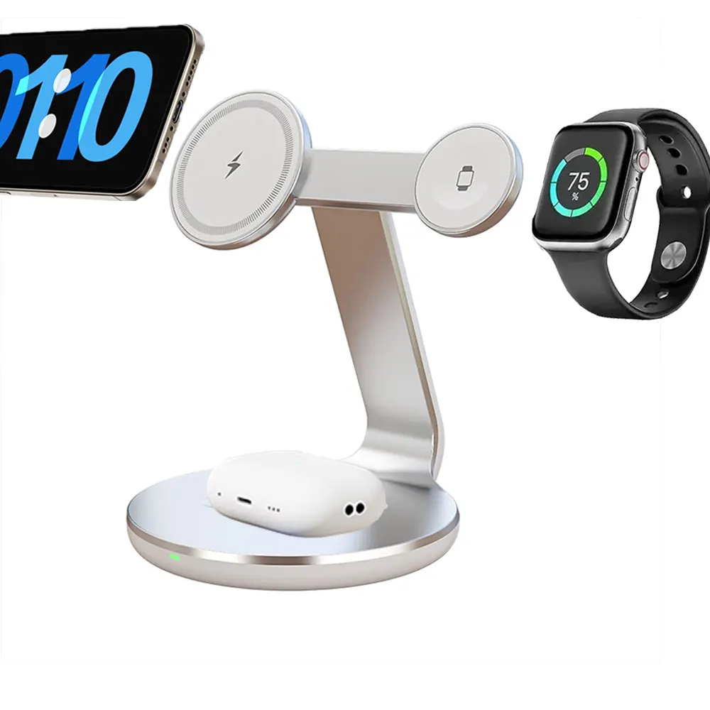 Wireless Charger Watch - 3-in-1-Wireless-Ladestation mit 360°-Drehung und 3 Ladeanschlüssen