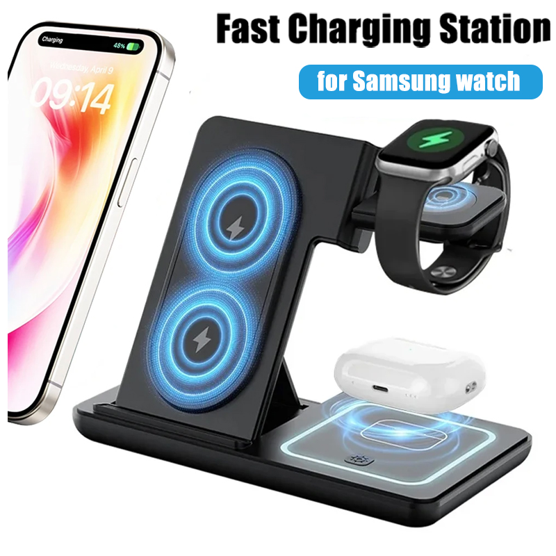 Wireless Charger Watch - 3-in-1 faltbarer kabelloser Ladegerät-Schreibtischständer für Samsung